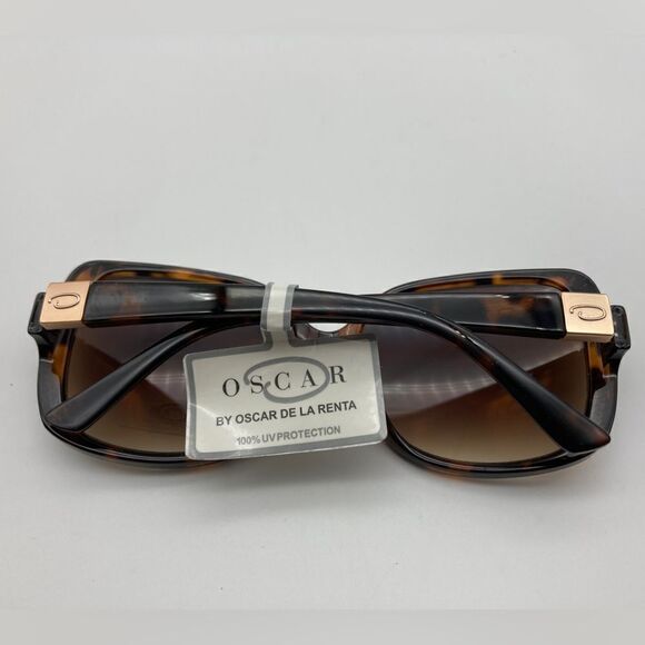 NWT Oscar De La Renta  Brown Tortoise Sunglasses Side Gold Tone Logo Mod 1341215 - Picture 3 of 11